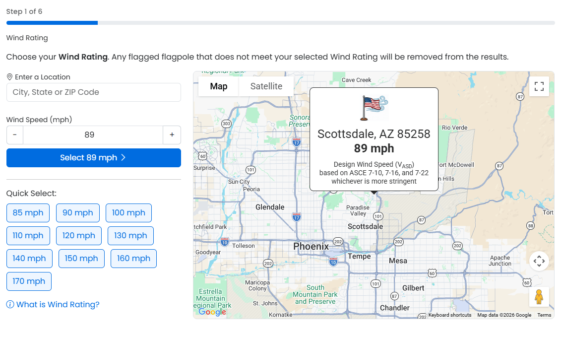Flagpole Finder Wind Rating step